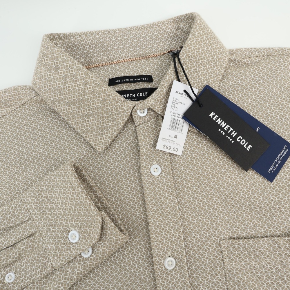 Kenneth Cole New York Mens Pattern Button Up Long Sleeve Shirt NEW